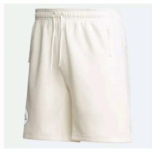 Adidas Mens L AEROREADY Shorts White Zip Pockets Drawstring Logo Athletic HS3174